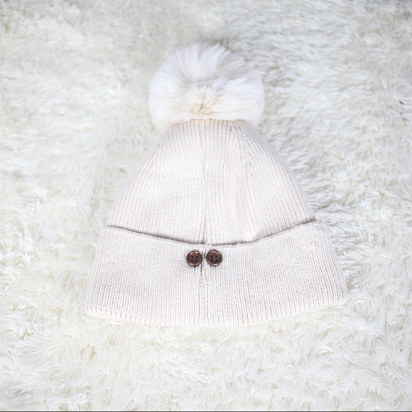 Unisex Beige Kid Button Beanie & Face Covering Set - Picture 2 of 4